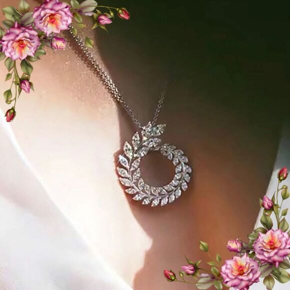 Cubic Zirconia Leaf Pendant Necklace - Picture 1 of 8